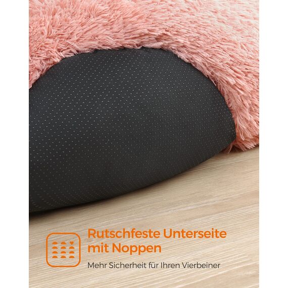 Feandrea Hundebett flauschig, Katzenbett, Donut Kissen, waschbar, Polsterung in der Mitte herausnehmbar, Langer Plüsch, 60 cm Durchmesser, rosa PGW038P01