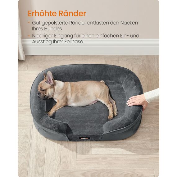 Feandrea Hundebett, Hundekissen, für mittelgroße Hunde, 76 x 51 x 18 cm, orthopädisch, wasserdichte Innenschicht, erhöhte Ränder, Abnehmbarer, waschbarer Bezug, rutschfest, schiefergrau PGW281GN01