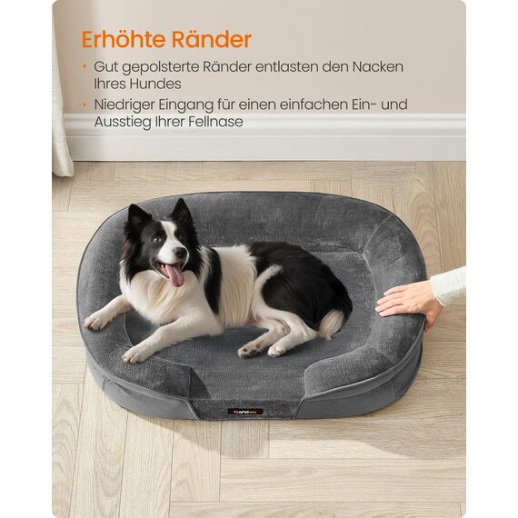Feandrea Hundebett, Hundekissen, für große Hunde, 91 x 68 x 18 cm, orthopädisch, wasserdichte Innenschicht, erhöhte Ränder, Abnehmbarer, waschbarer Bezug, rutschfest, schiefergrau PGW282GN01