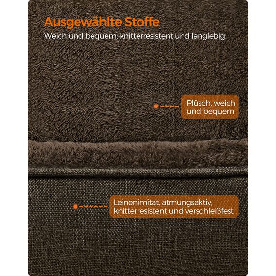 Feandrea Hundebett, Hundekissen in Leinenoptik, Hundekorb, erhöhte Ränder, rutschfeste Unterseite, Bezug abnehmbar waschbar, M, für kleine Hunde, 70 x 55 x 21 cm, braun PGW10CC