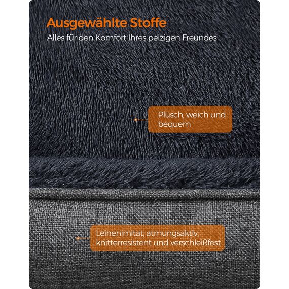 Feandrea Katzenbett, Hundebett, Hundekissen in Leinenoptik, erhöhte Ränder, rutschfeste Unterseite, Bezug abnehmbar waschbar, S, für Minihund, 60 x 50 x 21 cm, dunkelgrau PGW009G01