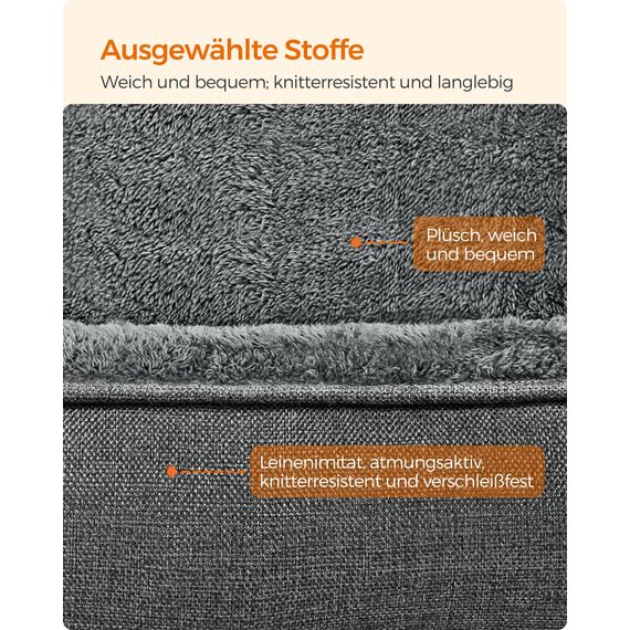 Feandrea Hundebett, Hundekissen in Leinenoptik, Hundekorb, erhöhte Ränder, rutschfeste Unterseite, Bezug abnehmbar waschbar, XL, für große Hunde, 100 x 75 x 25 cm, hellgrau PGW014GD01