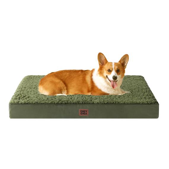 EHEYCIGA Orthopädisches Hundebett Mittelgroße Hunde 89x58x9cm, Hundekissen Waschbar Flauschig,Hundematte Hundematratze für Kiste, Olive Grün