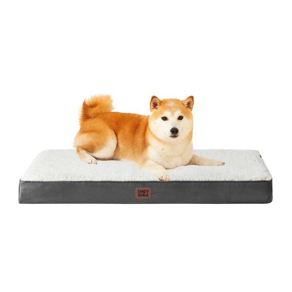 EHEYCIGA Orthopädisches Hundebett Mittelgroße Hunde 91x68x9cm, Hundekissen Waschbar Flauschig, Hundematte Hundematratze für Kiste, Beige