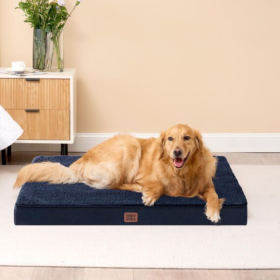 EHEYCIGA Orthopädisches Hundebett Grosse Hunde XL 104x68x9cm, Hundekissen Waschbar Flauschig, Hundematte Hundematratze für Kiste, Marine Blau