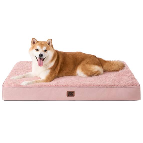 EHEYCIGA Orthopädisches Hundebett Mittelgroße Hunde 91x68x9cm, Hundekissen Waschbar Flauschig, Hundematte Hundematratze für Kiste, Dunkelrosa