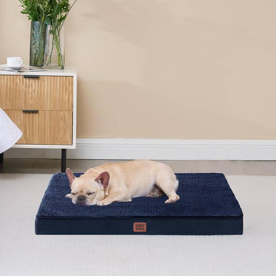 EHEYCIGA Orthopädisches Hundebett Mittelgroße Hunde 89x58x9cm, Hundekissen Waschbar Flauschig,Hundematte Hundematratze für Kiste, Marine Blau