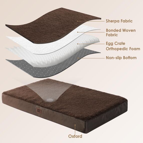 EHEYCIGA Orthopädisches Hundebett Mittelgroße Hunde 91x68x9cm, Hundekissen Waschbar Flauschig, Hundematte Hundematratze für Kiste, Braun