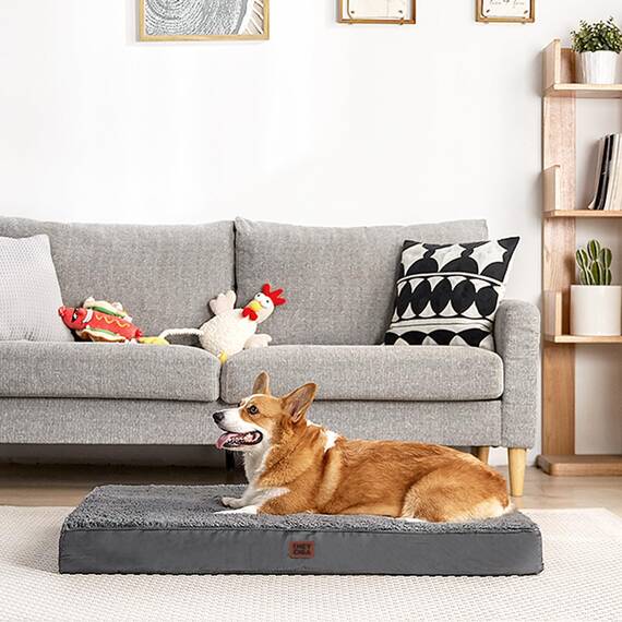 EHEYCIGA Orthopädisches Hundebett Grosse Hunde XL 104x68x9cm, Hundekissen Waschbar Flauschig, Hundematte Hundematratze für Kiste, Grau