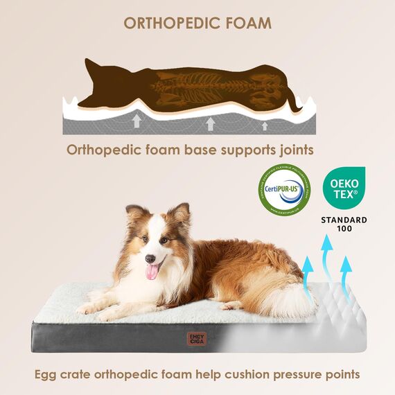 EHEYCIGA Orthopädisches Hundebett Grosse Hunde XL 104x68x9cm, Hundekissen Waschbar Flauschig, Hundematte Hundematratze für Kiste, Beige