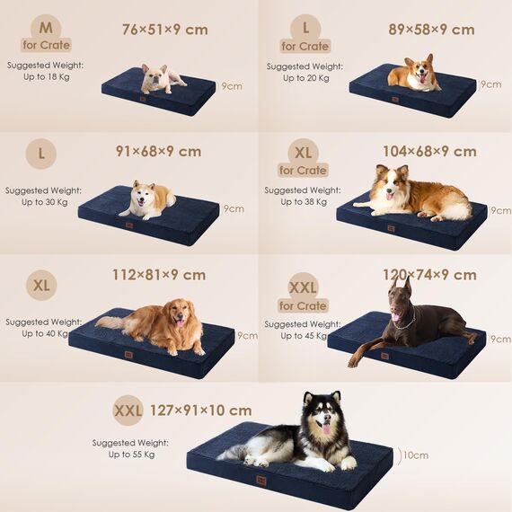EHEYCIGA Orthopädisches Hundebett Grosse Hunde XL 104x68x9cm, Hundekissen Waschbar Flauschig, Hundematte Hundematratze für Kiste, Marine Blau