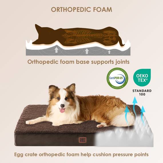 EHEYCIGA Orthopädisches Hundebett Kleine Hunde 76x51x9cm, Hundekissen Waschbar Flauschig, Hundematte Hundematratze für Kiste, Braun