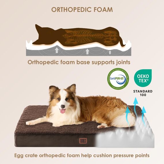 EHEYCIGA Orthopädisches Hundebett Mittelgroße Hunde 91x68x9cm, Hundekissen Waschbar Flauschig, Hundematte Hundematratze für Kiste, Braun