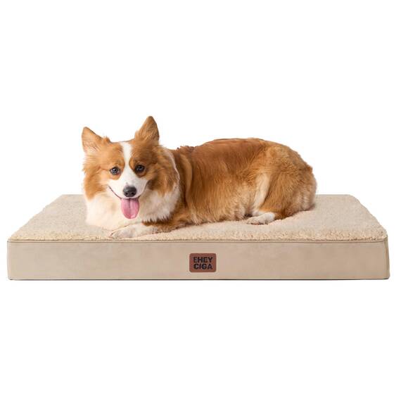EHEYCIGA Orthopädisches Hundebett Mittelgroße Hunde 89x58x9cm, Hundekissen Waschbar Flauschig,Hundematte Hundematratze für Kiste, Khaki