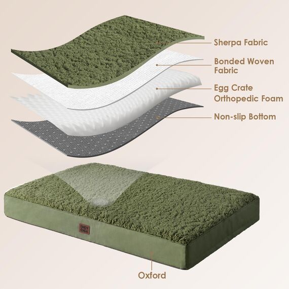 EHEYCIGA Orthopädisches Hundebett Kleine Hunde 76x51x9cm, Hundekissen Waschbar Flauschig, Hundematte Hundematratze für Kiste, Olive Grün