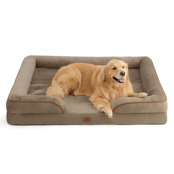 BEDSURE orthopädisches Hundebett Ergonomisches Hundesofa - 132x104 cm Hundecouch mit eierförmiger Kistenschaum für große Hunde, waschbar rutschfest Hundebetten, haselnussbraun