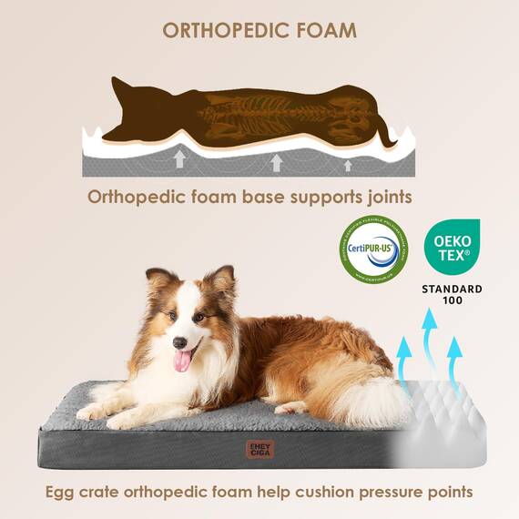 EHEYCIGA Orthopädisches Hundebett Grosse Hunde XL 104x68x9cm, Hundekissen Waschbar Flauschig, Hundematte Hundematratze für Kiste, Grau