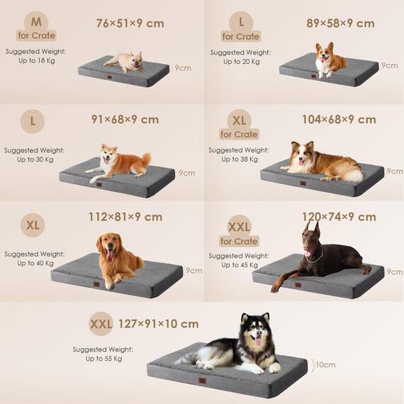EHEYCIGA Orthopädisches Hundebett Grosse Hunde XL 104x68x9cm, Hundekissen Waschbar Flauschig, Hundematte Hundematratze für Kiste, Grau