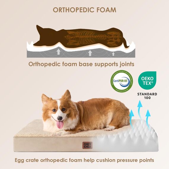 EHEYCIGA Orthopädisches Hundebett Mittelgroße Hunde 91x68x9cm, Hundekissen Waschbar Flauschig, Hundematte Hundematratze für Kiste, Khaki