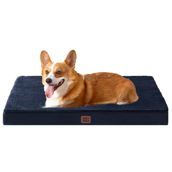 EHEYCIGA Orthopädisches Hundebett Mittelgroße Hunde 89x58x9cm, Hundekissen Waschbar Flauschig,Hundematte Hundematratze für Kiste, Marine Blau