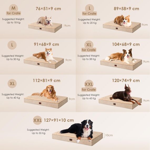 EHEYCIGA Orthopädisches Hundebett Mittelgroße Hunde 91x68x9cm, Hundekissen Waschbar Flauschig, Hundematte Hundematratze für Kiste, Khaki