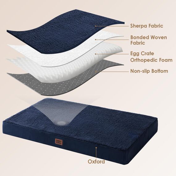 EHEYCIGA Orthopädisches Hundebett Grosse Hunde XL 104x68x9cm, Hundekissen Waschbar Flauschig, Hundematte Hundematratze für Kiste, Marine Blau
