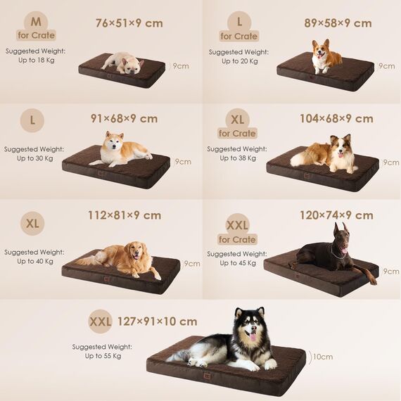 EHEYCIGA Orthopädisches Hundebett Mittelgroße Hunde 91x68x9cm, Hundekissen Waschbar Flauschig, Hundematte Hundematratze für Kiste, Braun