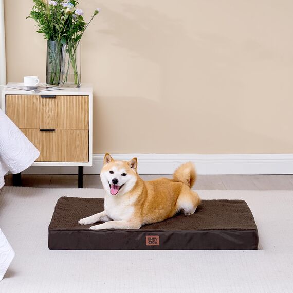 EHEYCIGA Orthopädisches Hundebett Mittelgroße Hunde 91x68x9cm, Hundekissen Waschbar Flauschig, Hundematte Hundematratze für Kiste, Braun