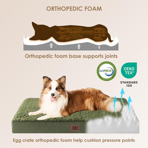EHEYCIGA Orthopädisches Hundebett Kleine Hunde 76x51x9cm, Hundekissen Waschbar Flauschig, Hundematte Hundematratze für Kiste, Olive Grün
