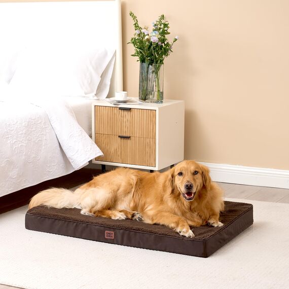 EHEYCIGA Orthopädisches Hundebett Mittelgroße Hunde 91x68x9cm, Hundekissen Waschbar Flauschig, Hundematte Hundematratze für Kiste, Braun