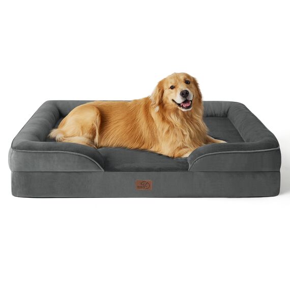 BEDSURE orthopädisches Hundebett Ergonomisches Hundesofa - 132x104 cm Hundecouch mit eierförmiger Kistenschaum für große Hunde, waschbar rutschfest Hundebetten, dunkelgrau