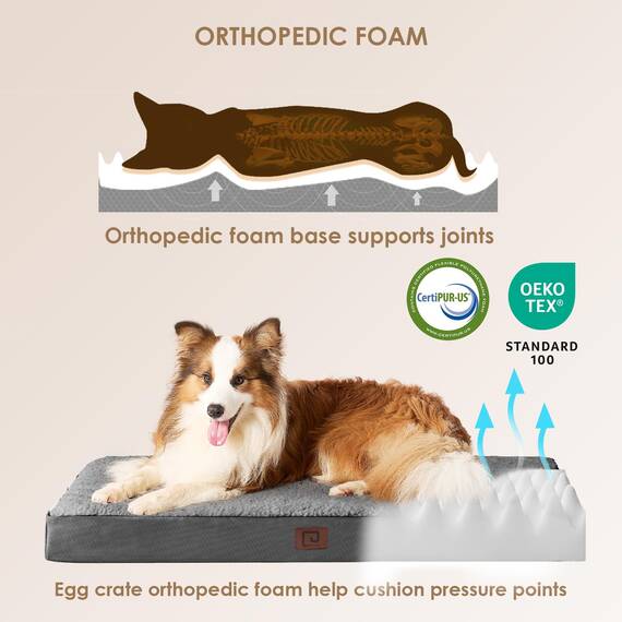 EHEYCIGA Orthopädisches Hundebett Mittelgroße Hunde 91x68x9cm, Hundekissen Waschbar Flauschig, Hundematte Hundematratze für Kiste, Grau