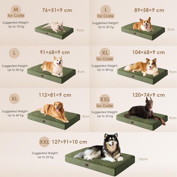 EHEYCIGA Orthopädisches Hundebett Kleine Hunde 76x51x9cm, Hundekissen Waschbar Flauschig, Hundematte Hundematratze für Kiste, Olive Grün