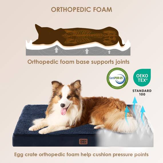 EHEYCIGA Orthopädisches Hundebett Mittelgroße Hunde 91x68x9cm, Hundekissen Waschbar Flauschig, Hundematte Hundematratze für Kiste, Marine Blau