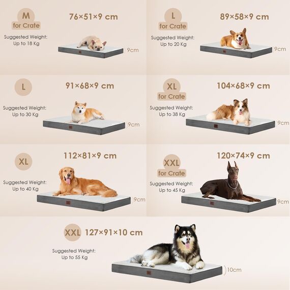 EHEYCIGA Orthopädisches Hundebett Grosse Hunde XL 104x68x9cm, Hundekissen Waschbar Flauschig, Hundematte Hundematratze für Kiste, Beige