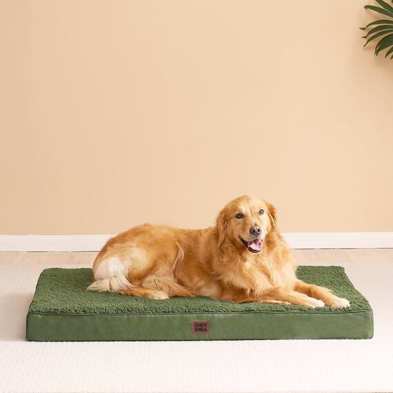 EHEYCIGA Orthopädisches Hundebett Kleine Hunde 76x51x9cm, Hundekissen Waschbar Flauschig, Hundematte Hundematratze für Kiste, Olive Grün