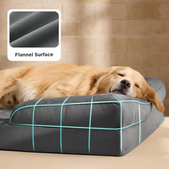 BEDSURE orthopädisches Hundebett Ergonomisches Hundesofa - 132x104 cm Hundecouch mit eierförmiger Kistenschaum für große Hunde, waschbar rutschfest Hundebetten, dunkelgrau