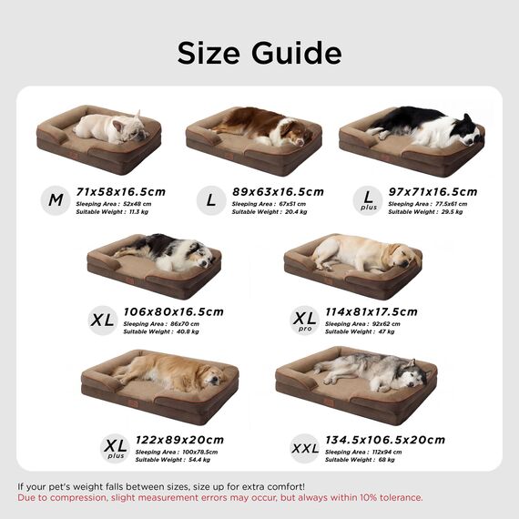 BEDSURE orthopädisches Hundebett Ergonomisches Hundesofa - 114x81 cm Hundecouch mit eierförmiger Kistenschaum für große Hunde, waschbar rutschfest Hundebetten, braun