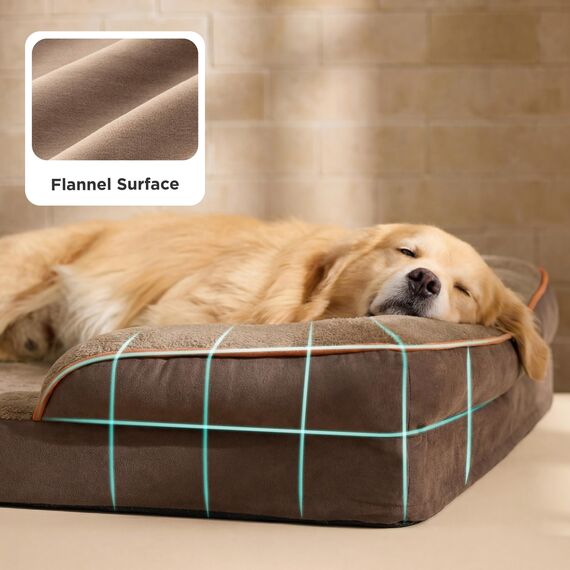 BEDSURE orthopädisches Hundebett Ergonomisches Hundesofa - 114x81 cm Hundecouch mit eierförmiger Kistenschaum für große Hunde, waschbar rutschfest Hundebetten, braun