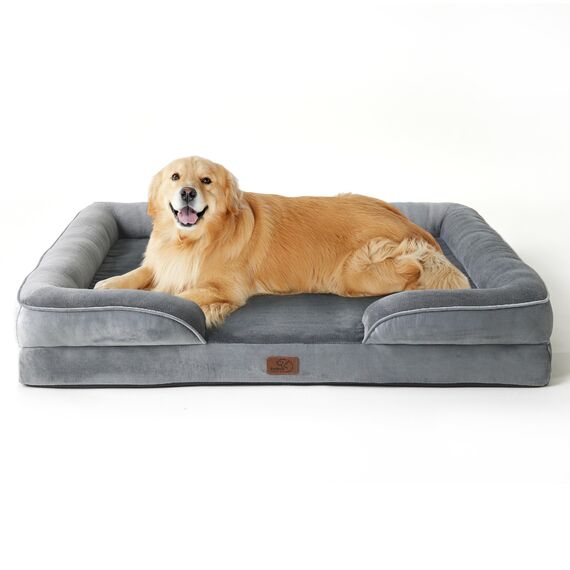 BEDSURE orthopädisches Hundebett Ergonomisches Hundesofa - 122x89 cm Hundecouch mit eierförmiger Kistenschaum für große Hunde, waschbar rutschfest Hundebetten, grau