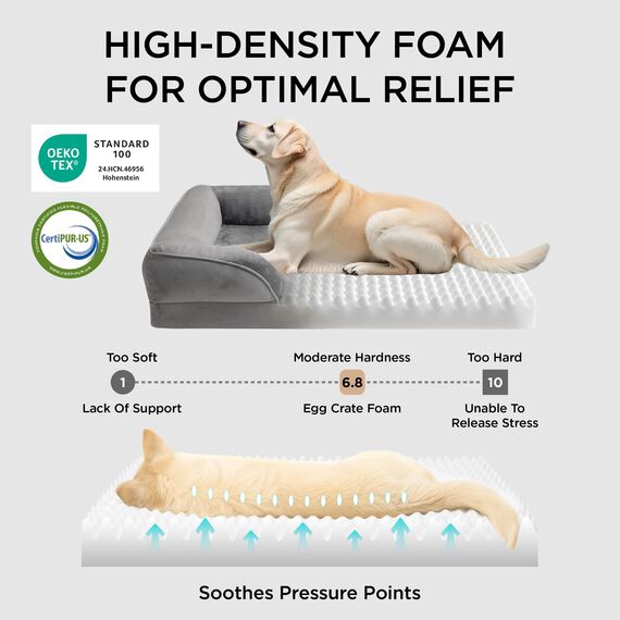 BEDSURE orthopädisches Hundebett Ergonomisches Hundesofa - 132x104 cm Hundecouch mit eierförmiger Kistenschaum für große Hunde, waschbar rutschfest Hundebetten, grau