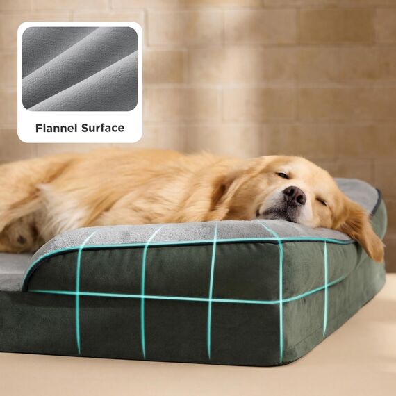 BEDSURE orthopädisches Hundebett Ergonomisches Hundesofa - 132x104 cm Hundecouch mit eierförmiger Kistenschaum für große Hunde, waschbar rutschfest Hundebetten, tannengrün