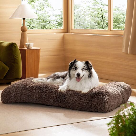 BEDSURE Flauschiges Hundebett Grosse Hunde - 104x69x8 cm Hundebett waschbar für große Hunde, rutschfeste Unterseite, plüsch Hundekissen, Braun