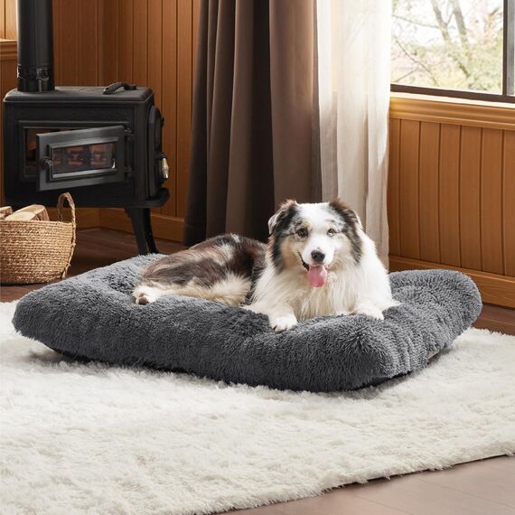 BEDSURE Flauschiges Hundebett Grosse Hunde - 104x69x8 cm Hundebett waschbar für große Hunde, rutschfeste Unterseite, Dunkelgrau