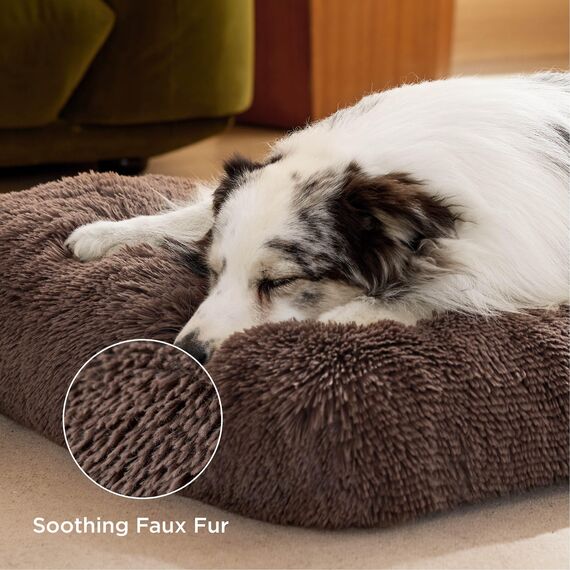 BEDSURE Flauschiges Hundebett Grosse Hunde - 89x58x8 cm Hundebett waschbar für große Hunde, rutschfeste Unterseite, plüsch Hundekissen, Braun