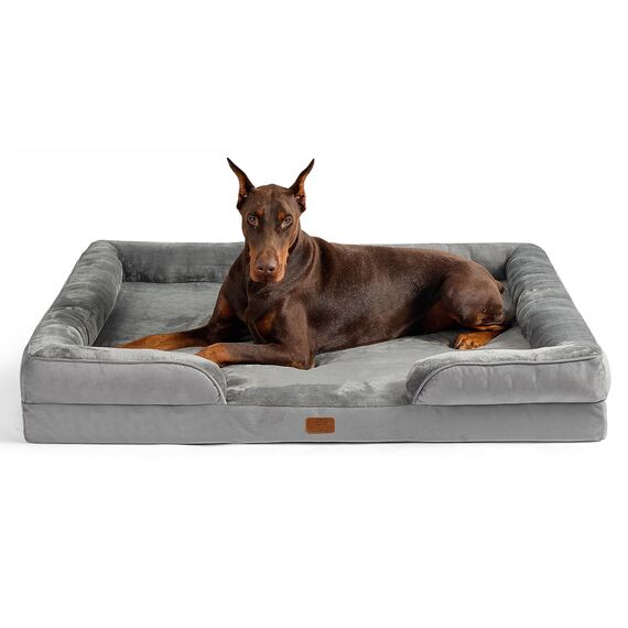 BEDSURE orthopädisches Hundebett Ergonomisches Hundesofa - 132x104 cm Hundecouch mit eierförmiger Kistenschaum für große Hunde, waschbar rutschfest Hundebetten, grau