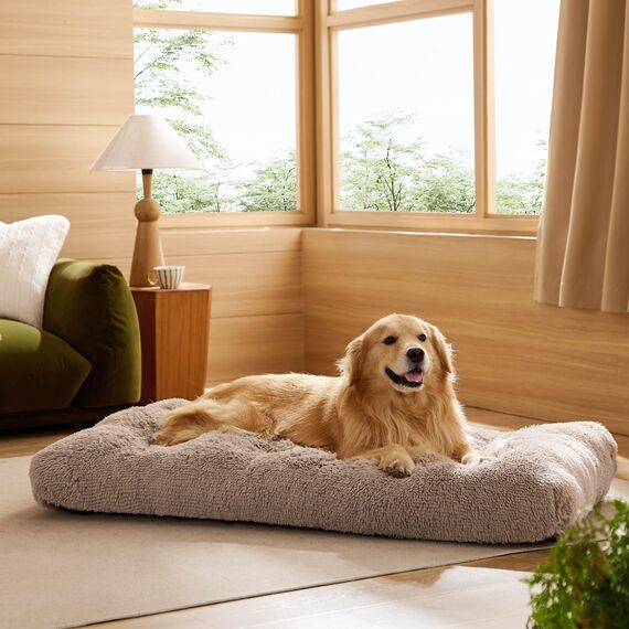 BEDSURE Flauschiges Hundebett Grosse Hunde - 119x74x8 cm Hundebett waschbar für Extra große Hunde, rutschfeste Unterseite, Kamel