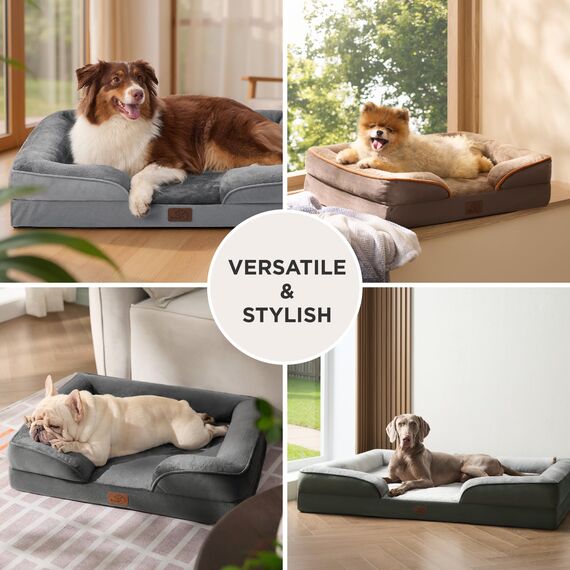 BEDSURE orthopädisches Hundebett Ergonomisches Hundesofa - 114x81 cm Hundecouch mit eierförmiger Kistenschaum für große Hunde, waschbar rutschfest Hundebetten, braun