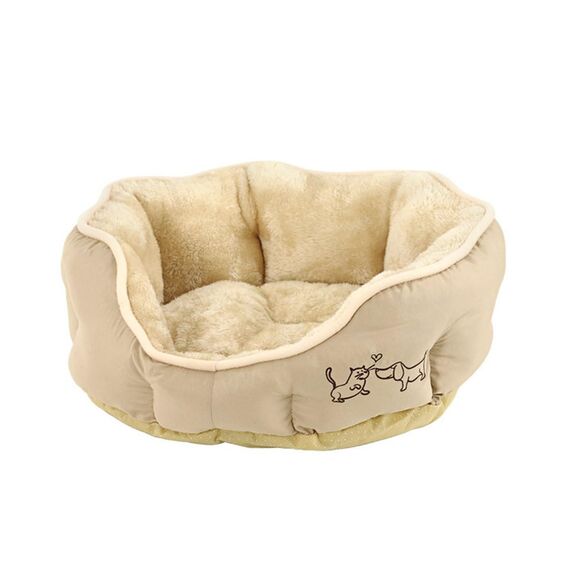Dehner Lieblinge Hundebett und Katzenbett Sammy, oval, ca. 45 x 40 x 14 cm, Polyester, beige