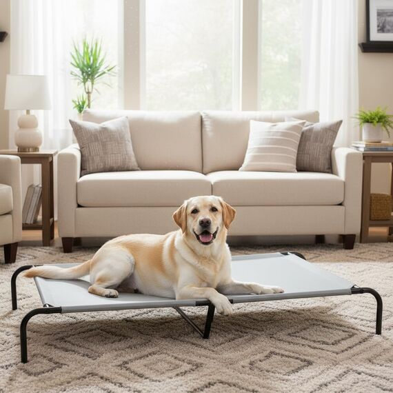 Amazon Basics Kühlendes erhöhtes Hund Haustierbett, XL, Grau, L 153 x B 94 x H 23 cm